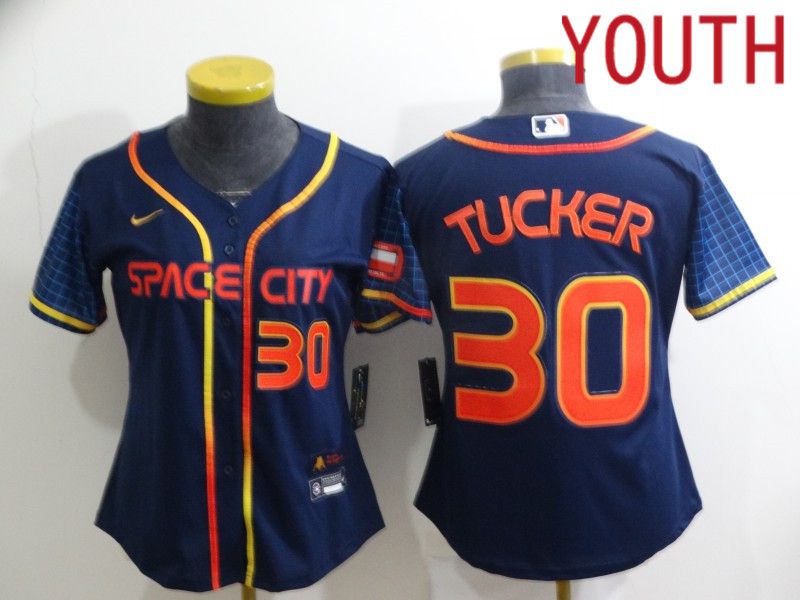Youth Houston Astros #30 Tucker Blue City Edition Game Nike 2022 MLB Jerseys